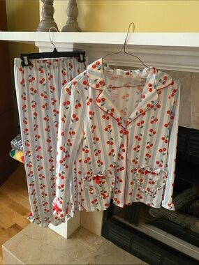 Sugar Women's Cherry Print Pajama Set in White and Red